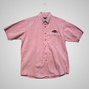 Three Mens Short Sleeve Button Down Shirt Pink Denim Car Embroidery Size L